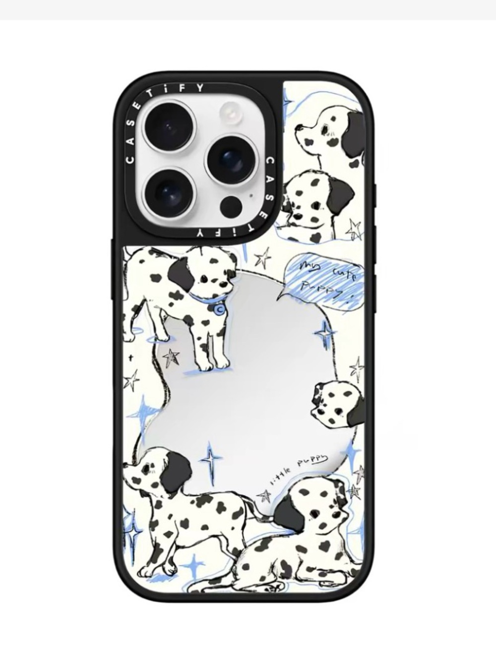 Casetify Mirror Case iPhone 16 Pro Dalmatian Puppy Blue Star Graphic